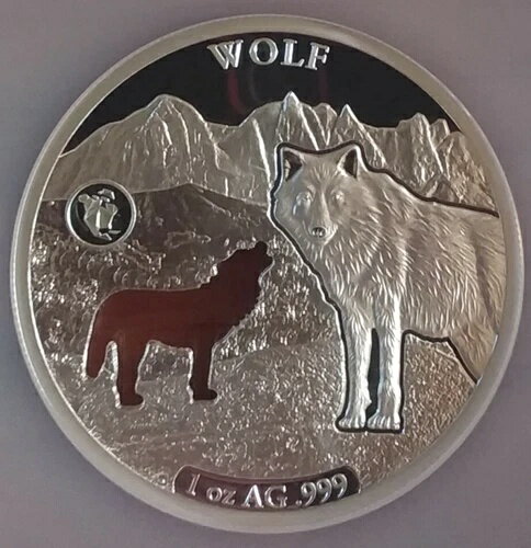 希少な2020年バルバドスシェイプスアメリカウルフカットアウト1オンス.999シルバーNGC PL69