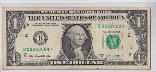 2013 B 00220004 シリーズ $1 1ドル ファンシー デュプリケート シリアル スターノート 希少 DC