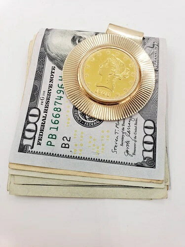 14 KT イエローゴールド * コインホルダー、1900 年製 10 ドル リバティコイン付き