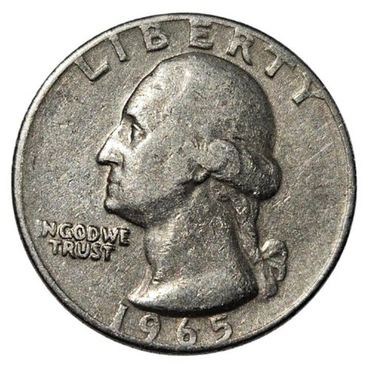 楽天WORLD RESOURCE【KING店】1965年 ミントマークなし 米国製クォーター 縁の文字と日付が中心からずれている ダブルダイエラー