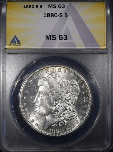1880-S モルガン銀貨「ANACS MS63」*2点目以降は送料無料*