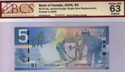 カナダ 2006(06) - 5ドル紙幣代替品 - APF2900149 -BCS認定 CUNC63