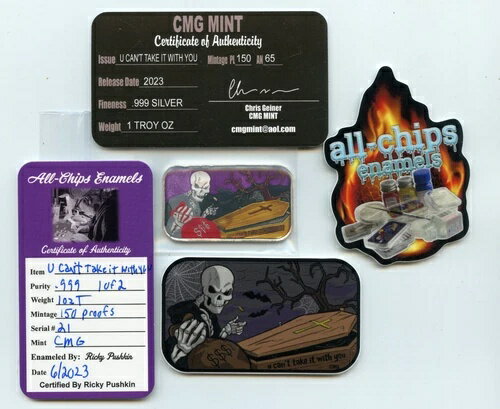 CMG Mint U Cant Take it With You 1オンス プルーフ .999 シルバーバー アフターマーケット エナメル
