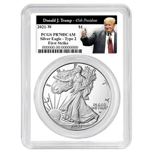 2021-W プルーフ $1 タイプ 2 アメリカン シルバー イーグル PCGS PR70DCAM FS トランプ第45代大統領...(3)