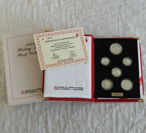 シンガポール 1989年 6枚セット スターリングシルバー プルーフコイン - ケース入り/COA/アウター