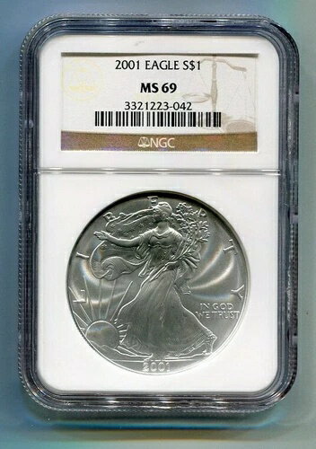 2001年 アメリカン シルバー イーグル NGC MS 69 ブラウンラベル プレミアム品質 MS69 PQ
