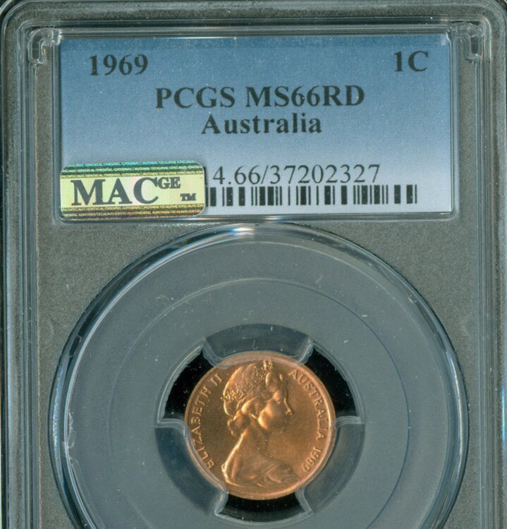 1969年 オーストラリア 1セント PCGS MS66 RD MAC スポットレス 2ND FINEST REGISTRY * - 3