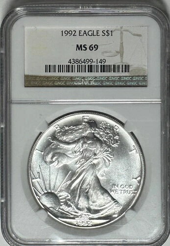 1992年米国銀貨アメリカンイーグル1ドル - NGC MS69