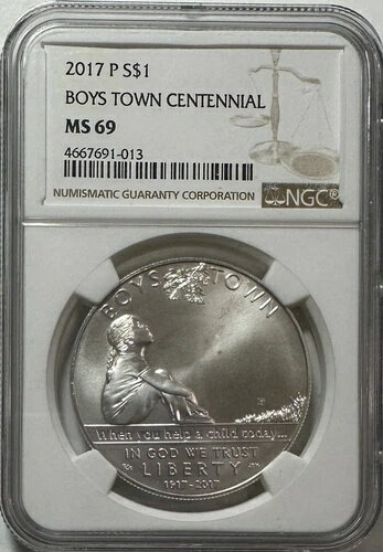 2017-P 米国シルバーボーイズタウンセンテニアル1ドル - NGC MS69