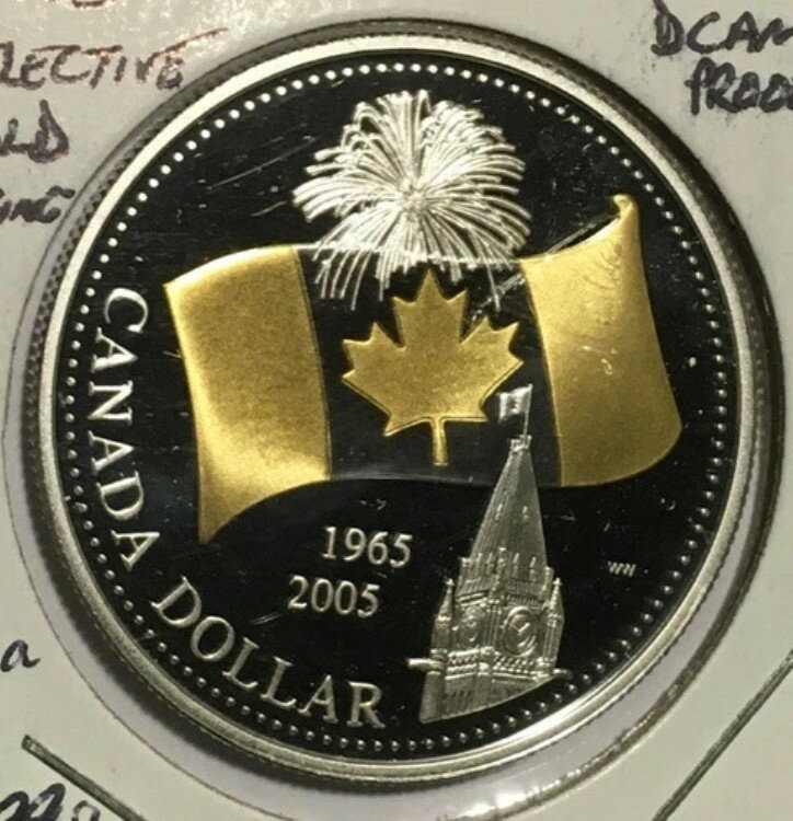 1ドル カナダ .9999 シルバー 2005年 FLAG 金箔 選択的金メッキ DCAM プルーフ