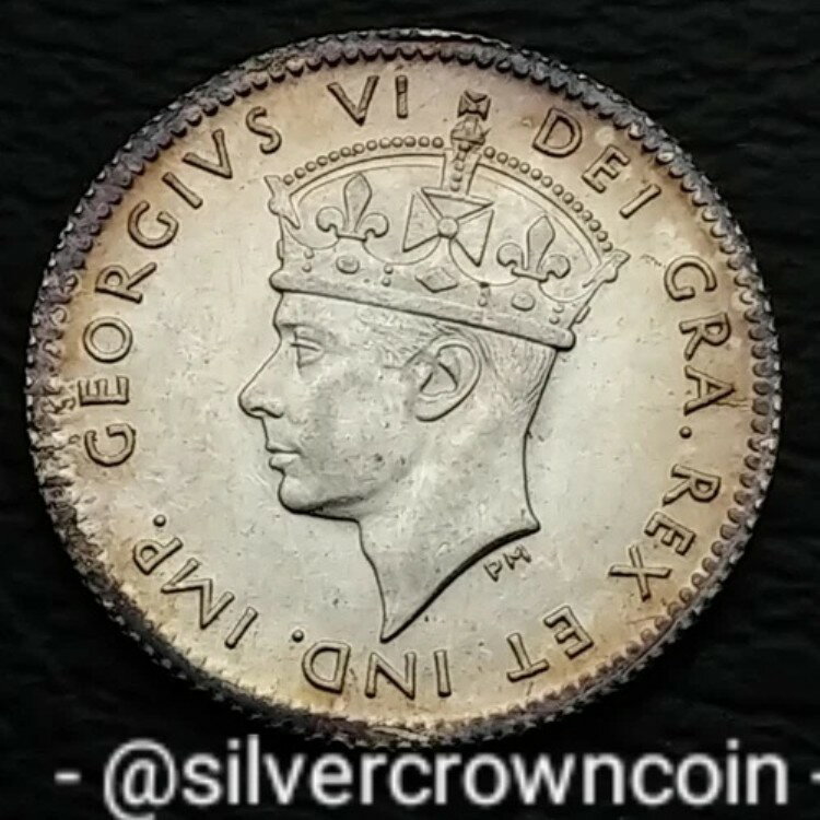 ニューファンドランド 5セント 1941年 C. KM#19。925 銀 5セント硬貨。国王ジョージ6世。第二次世界大戦。