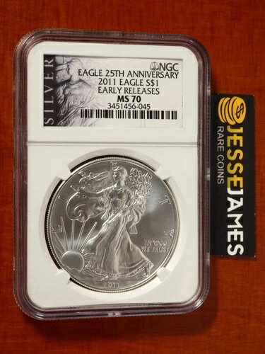 2011年 $1 アメリカン シルバー イーグル NGC MS70 アーリーリリース ブラックラベル