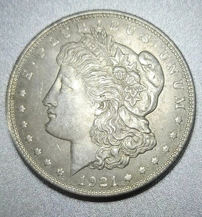 希少な1921-Dモルガンドル（染料のひび割れあり）