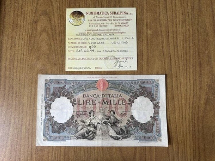 社会共和国 1000 リラ クイーンズ シー BI ラクイラ 8 10 1943 非常に希少 qBB AA