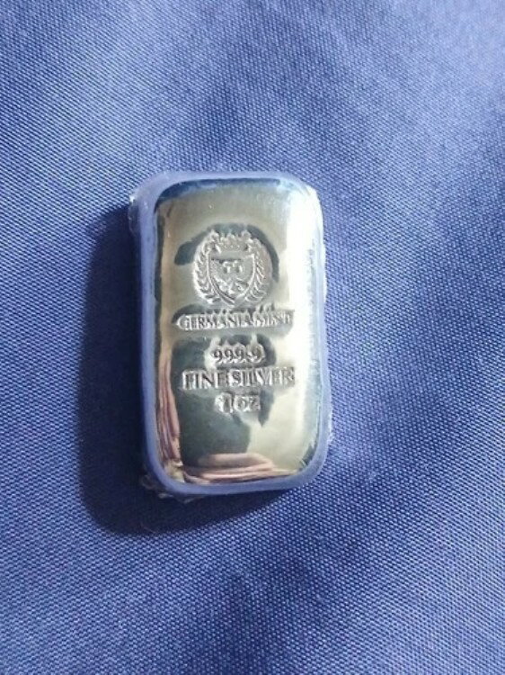 1オンス ゲルマニアミント 0.9999 シルバーバー ホログラフィックシリアルナンバーステッカー付き