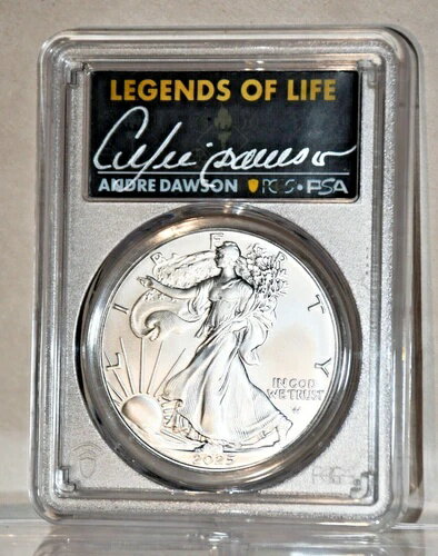 2025年 アメリカン シルバー イーグル PCGS MS70 FS レジェンド オブ ライフ アンドレ・ドーソン 直筆サイン入り