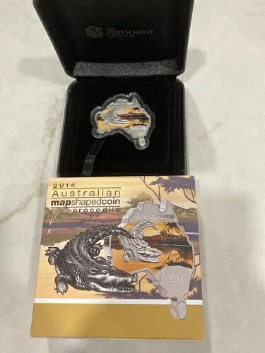 2014年 1オンス オーストラリア パースミント ソルトウォータークロコダイル オーストラリア地図型 .99..