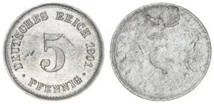 誤植: 5 pfennig 1901 j.12 が薄すぎるスクラブ 1.2g vz 94636- に印刷されています