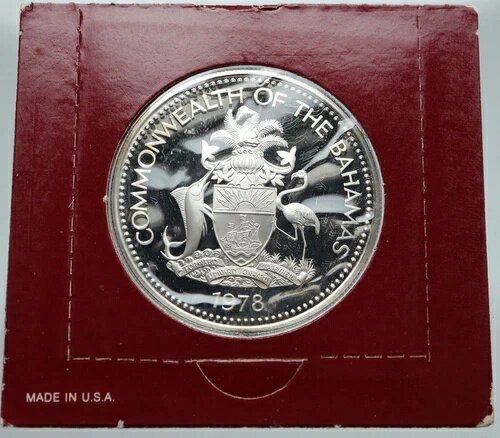 1974年 バハマ諸島 フラミンゴ2羽 ヴィンテージ プルーフ シルバー 2ドルコイン i87170