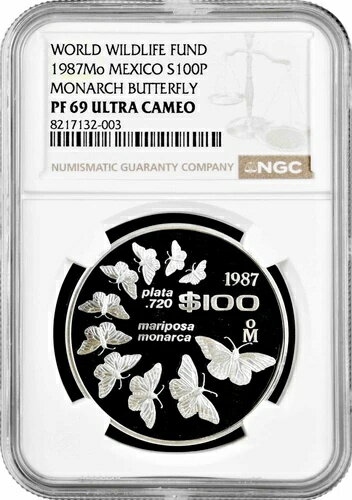 メキシコ 100 ペソ 1987 年、NGC PF69 UC、「世界自然保護基金 - オオカバマダラ」