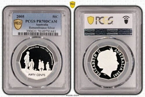 オーストラリア 2005年 追悼記念 50セント シルバー プルーフ PCGS PR70DCAM 相当 トップポップ #1441