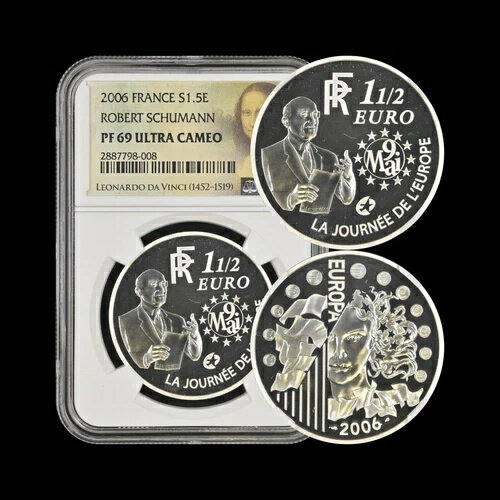 フランス 2006年 1.5ユーロ 銀貨 - NGC PF69 - トップポップ?? ロベール・シューマン