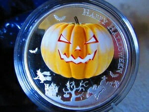 2014年 ジャック・オー・ランタン 暗闇で光るパンプキン ハロウィン 1オンス シルバー プルーフ 2ドルコイン
