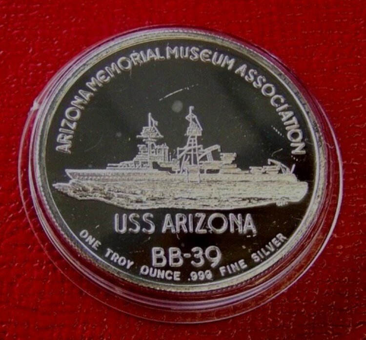 米海軍戦艦アリゾナ BB-39 アリゾナ博物館 真珠湾 1トロイオンス 999 シルバー