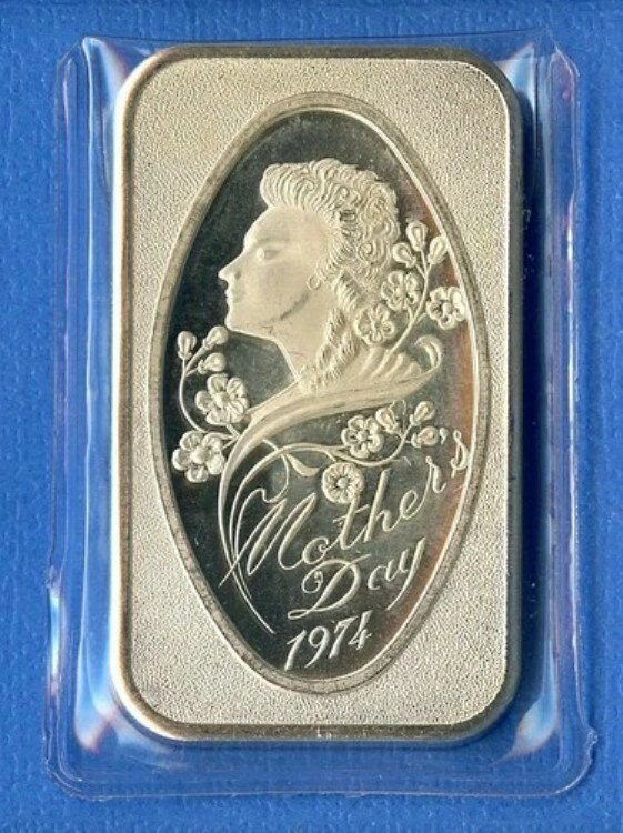 1974年 母の日 - マディソンミント 1オンス .999 純銀ヴィンテージアートバー地金