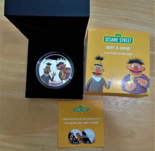 バートとアーニー セサミストリート 2021 サモア 2オンス 純銀カラーコイン 5ドル