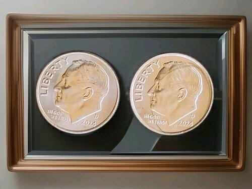 (2) 2024年 D ルーズベルト ダイムズ XF AU 染料の衝突と調色エラーあり 美しい輝き