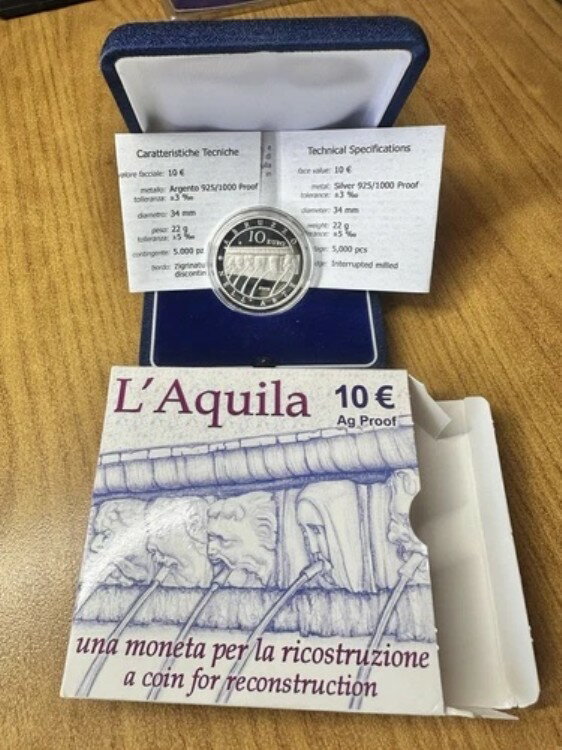 イタリア共和国 10 ユーロ 2009 ラクイラ シルバー 925 プルーフ Q2