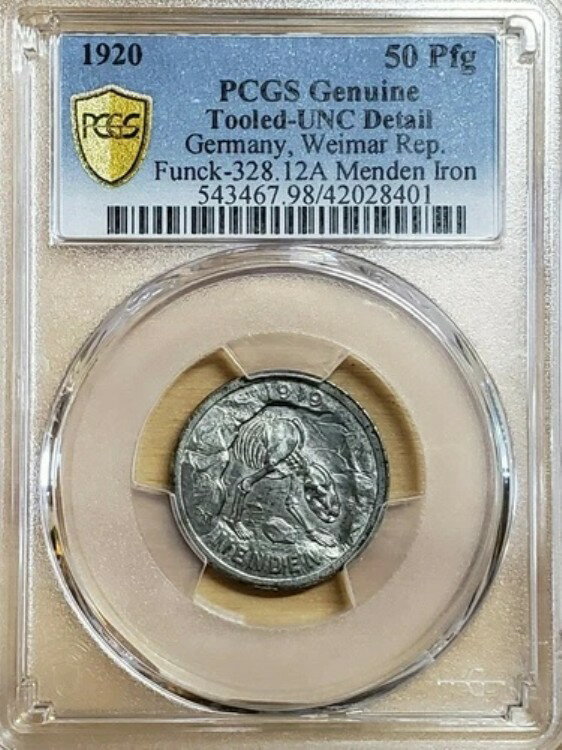1920年 ドイツ 50 Pfg 洞窟のクマの骨格標本 PCGS UNC 詳細 Funck-328.12A メンデン鉄