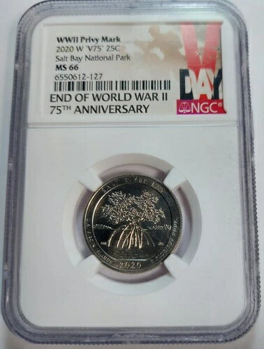 2020-W「V75」クォーター、ソルトベイ国立公園、NGC MS 66、第二次世界大戦の枢密院刻印、75周年記念