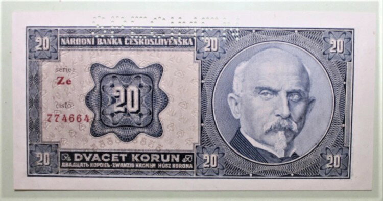 S9 - チェコスロバキア 20 コルナ 1925 未流通紙幣 P. 21 *** ミシン目入り***