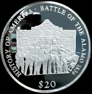 希少 2000年 リベリア 米国 アラモの戦い プルーフ .999 シルバー 20ドルコイン #0632