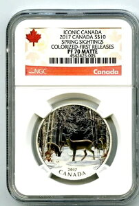 2017年 10ドル カナダ シルバー プルーフ NGC PF70 マット 春の鹿の目撃情報 初放流