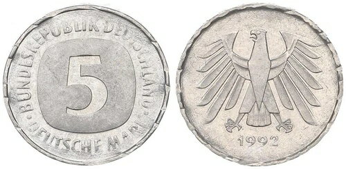 FRG 5 DM 1992 J.415 薄すぎるスクラブの誤植、5.35g 88151-