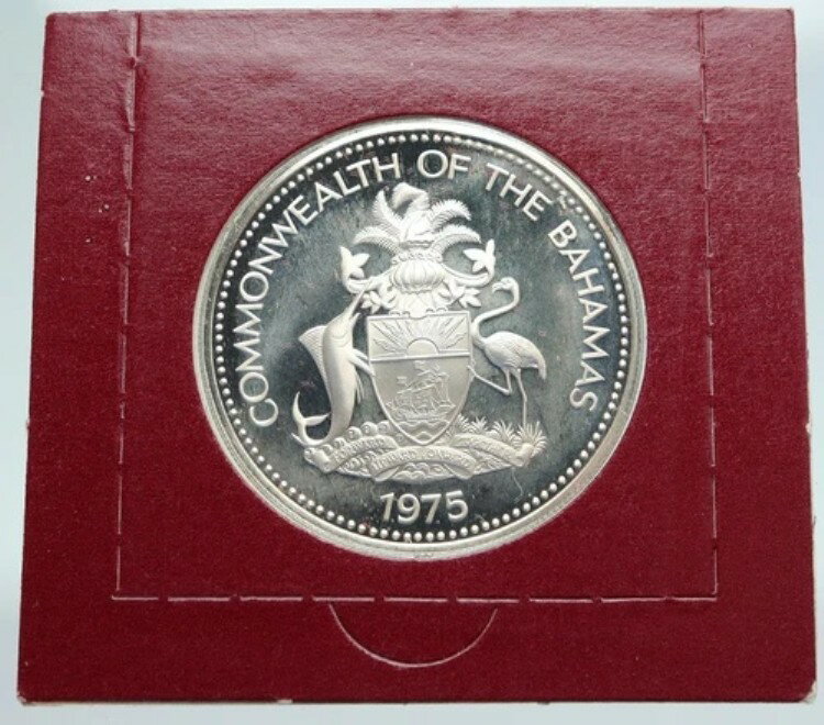 1975年 バハマ諸島 フラミンゴ2羽 ヴィンテージ プルーフ シルバー 2ドルコイン i86914