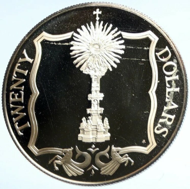 1985年 イギリス領ヴァージン諸島 宝物 聖体顕示台 プルーフ銀貨 20ドル i102997