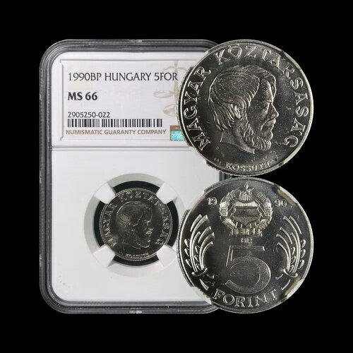 ハンガリー。1990年、5フォリント - NGC MS66 - トップポップ ?? ラヨシュ・コシュート、希少