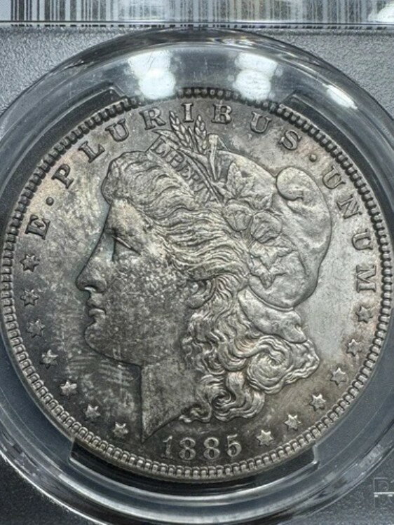 1885年製モルガン銀貨、PCGS UNCディテール、良好な色調、送料無料(3)