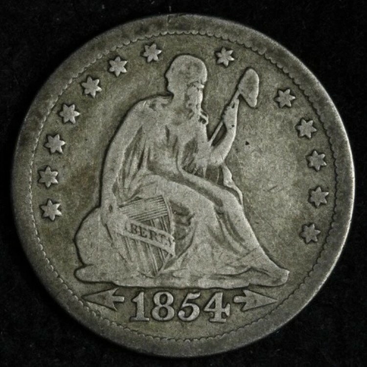 1854年製 矢付き 自由の女神像 シルバークォーター VF E283 YSCB