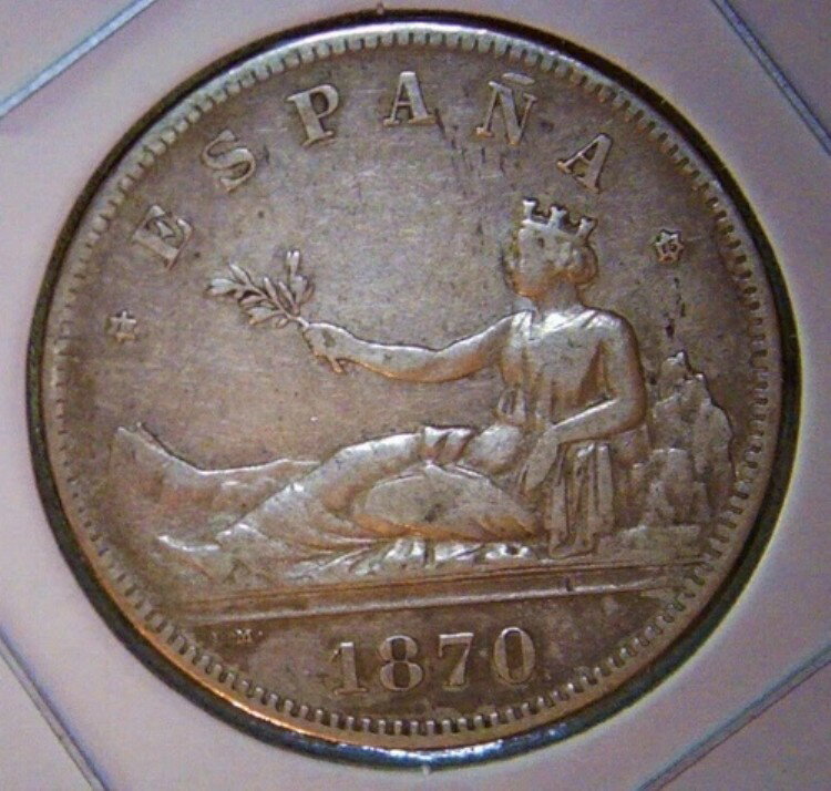 1870年 スペイン臨時政府 2ペセタ、0.835銀貨 KM 654