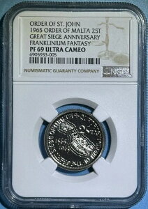 マルタ聖ヨハネ騎士団 エルサレム 1965 25 タリ プルーフ 400 回包囲 NGC PF69 UC トップ