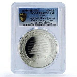 スペイン アルファハリン モンテスブランコス カジノ ファンタジー トークン PR69 PCGS シルバー 1986 ..
