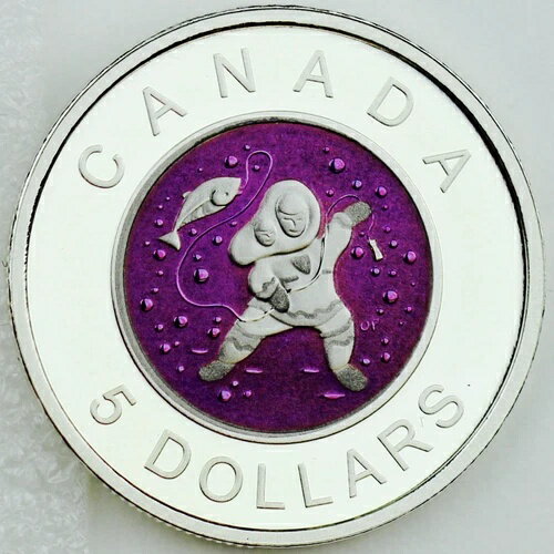 カナダ 2013年 5ドル イヌイットの母子氷上釣り 純銀＆ニオブバイメタル