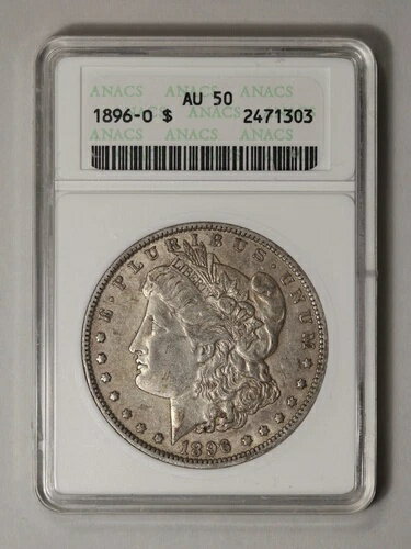 1896-O モルガン ダラー、ANACS-50、古い「ソープボックス」ホルダーに入った埃っぽいオリジナル。(3)