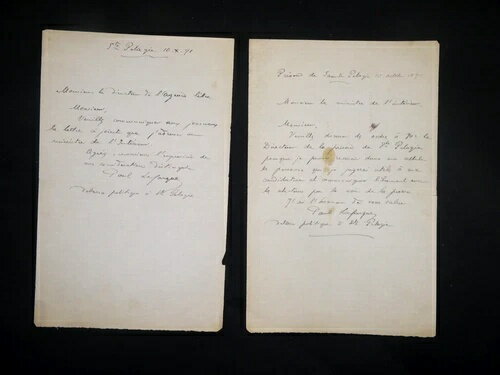 希少なポール・ラファルグ - カール・マルクスの義理の息子 - サン・ペラジーからのサインレター