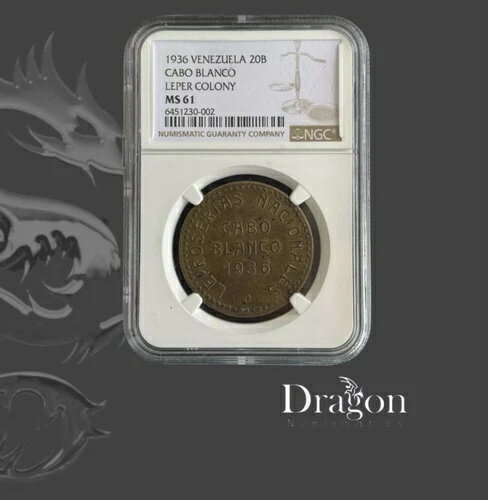 ベネズエラ カボ・ブランコ ハンセン病コロニー 真鍮 20 ボリバル トークン 1936 MS 61 NGC 希少